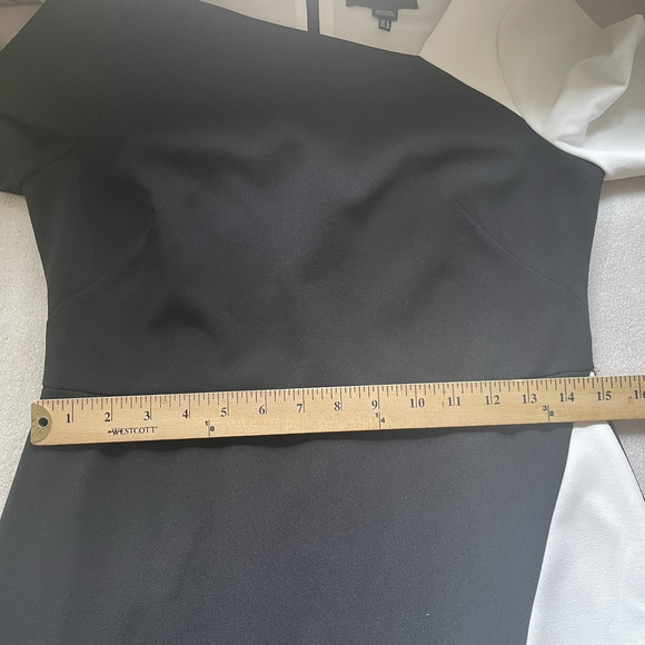 Maggie London Dress Women US 6 Black White Colorblock Asymmetric Neckline Career - Picture 9 of 11